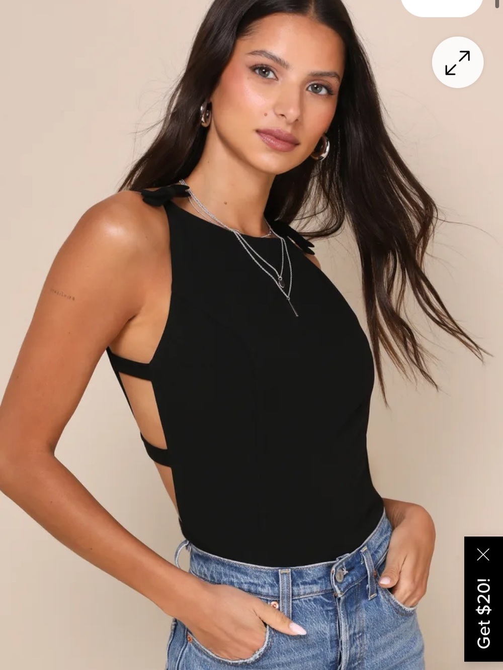LULUS Stunning Pursuit Black Bow Backless Sleeveless Bodysuit